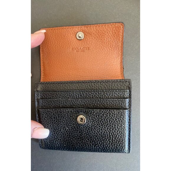 Coach Black Pebbled Leather Snap Closure Card Holder - Picture 3 of 4